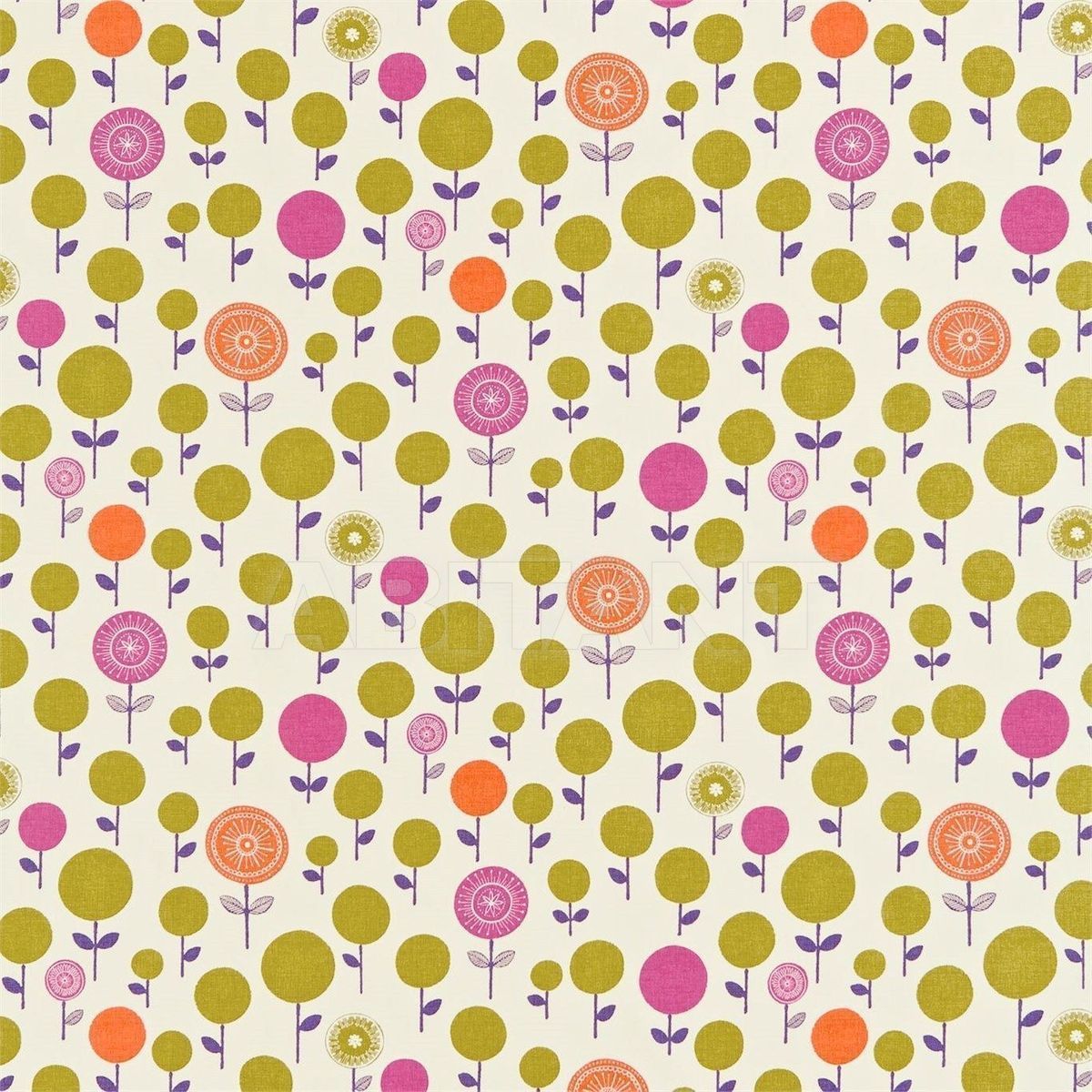 Купить Интерьерная ткань LOLLIPOP FLOWER Neutral Olive Plum Tangerine and Fuchsia  Style Library MELINKI ONE FABRICS NMEL120075