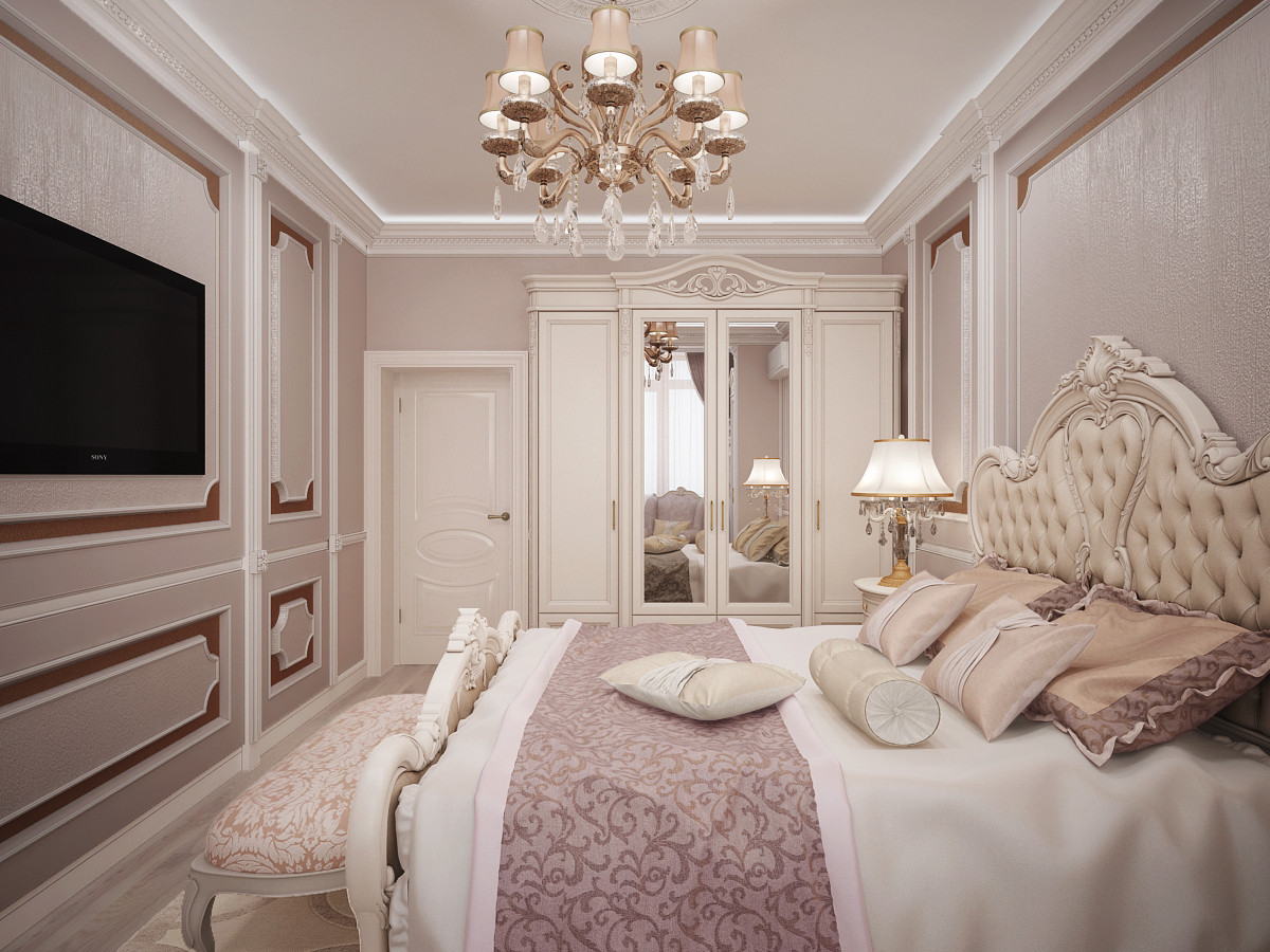 Пудровая спальня в классическом стиле
